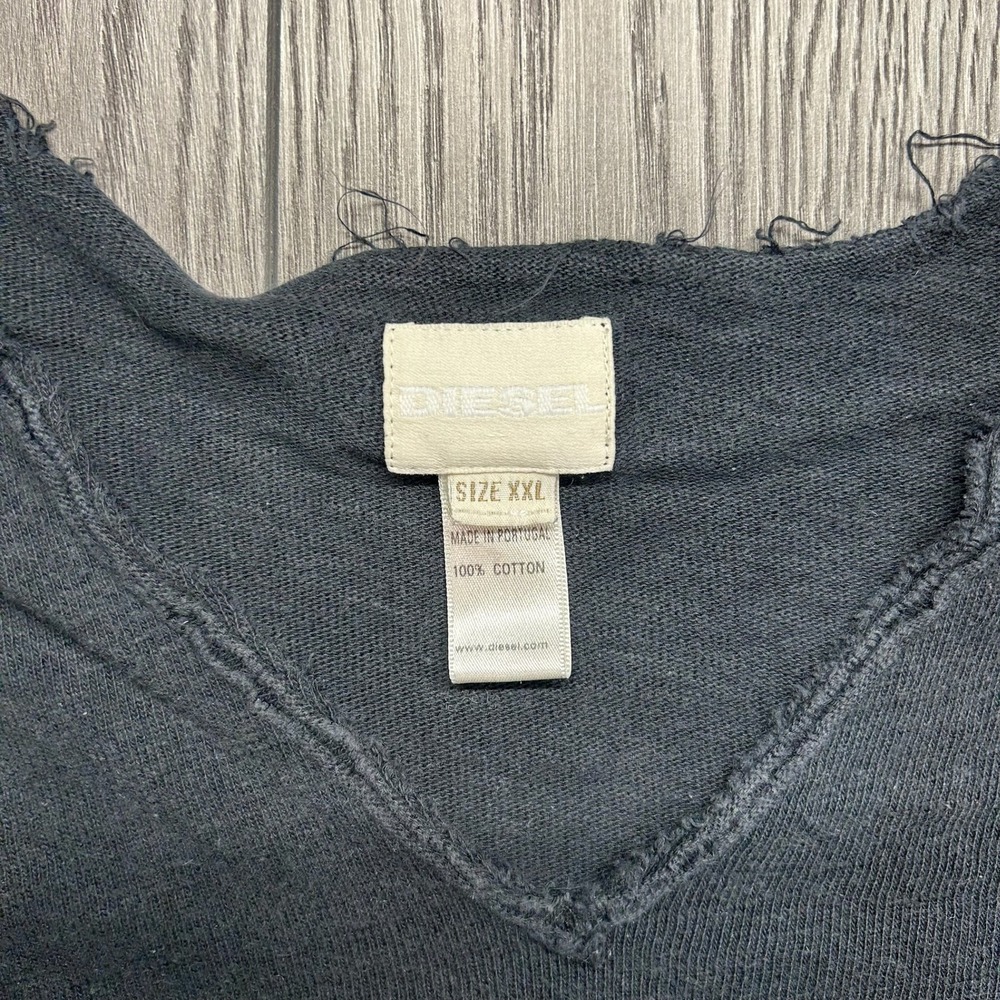 Diesel Long Sleeve Shirt XXL Black Cotton V-Neck Distressed Y2K Top - Picture 3 of 8